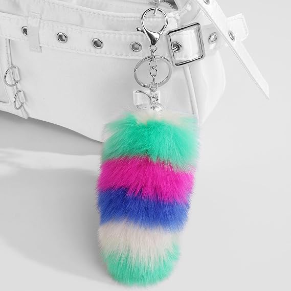 Plush Tail Bag Charm, Cute Soft Faux Fur Keychain Car Hanging Keyring Purse Charm Decoration Pendant for Women