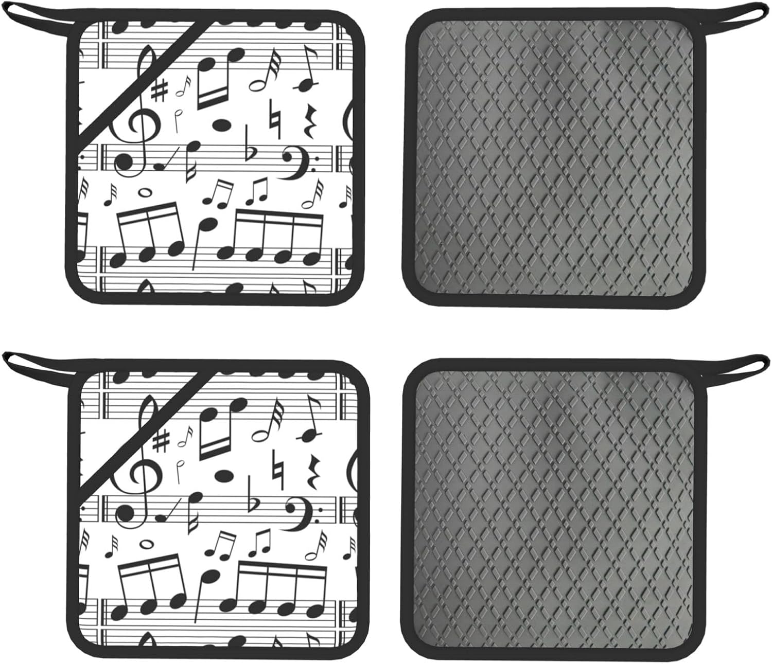 Music Note Oven Mitts and Pot Holders Set of 4 Heat Resistant Kitchen Gloves with Silicone Palm Hot Pads for Baking Cooking Grilling BBQ