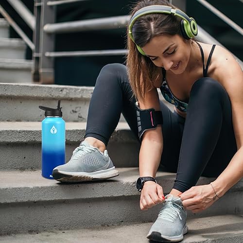 Miniatura 7 de XccMe Botella de agua aislada con 4 tapas a prueba de fugas, botellas de agua de acero inoxidable de 32 onzas con popote, paquete de 2 botellas de