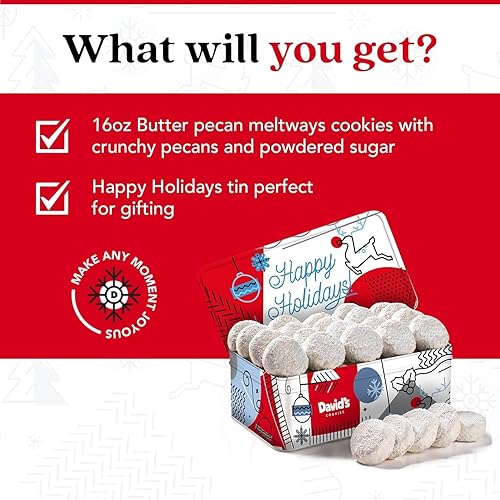 Miniatura 7 de David's Cookies Winter Wonderland Pecan Meltaways Tin - Paquete de galletas gourmet de Navidad para la familia y los amigos - Deliciosas y suaves