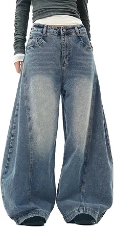 Baggy Women's Low Rise Barrel Jeans Wide Leg Denim Pants