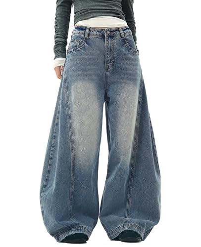 BeRamg Baggy Jeans Women Low Rise Barrel Jeans Wide Leg Denim Pants | Barrel Leg, Low Waisted, Loose Fit, Oversized Boyfriend Vintage, Going Out Y2K Streetwear, 2026 Trendy Pants - X-Large - Blue 4