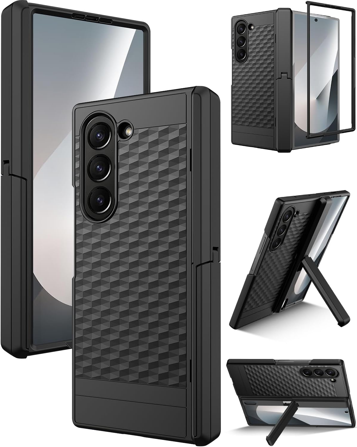 Miimall for Samsung Galaxy Z Fold 7 Case with Stand, Built-in Screen Protector & Hinge Protection, Adjustable Kickstand, Screen Durable Shockproof, Sturdy Case Women Men for Samsung ZFold 7, Black