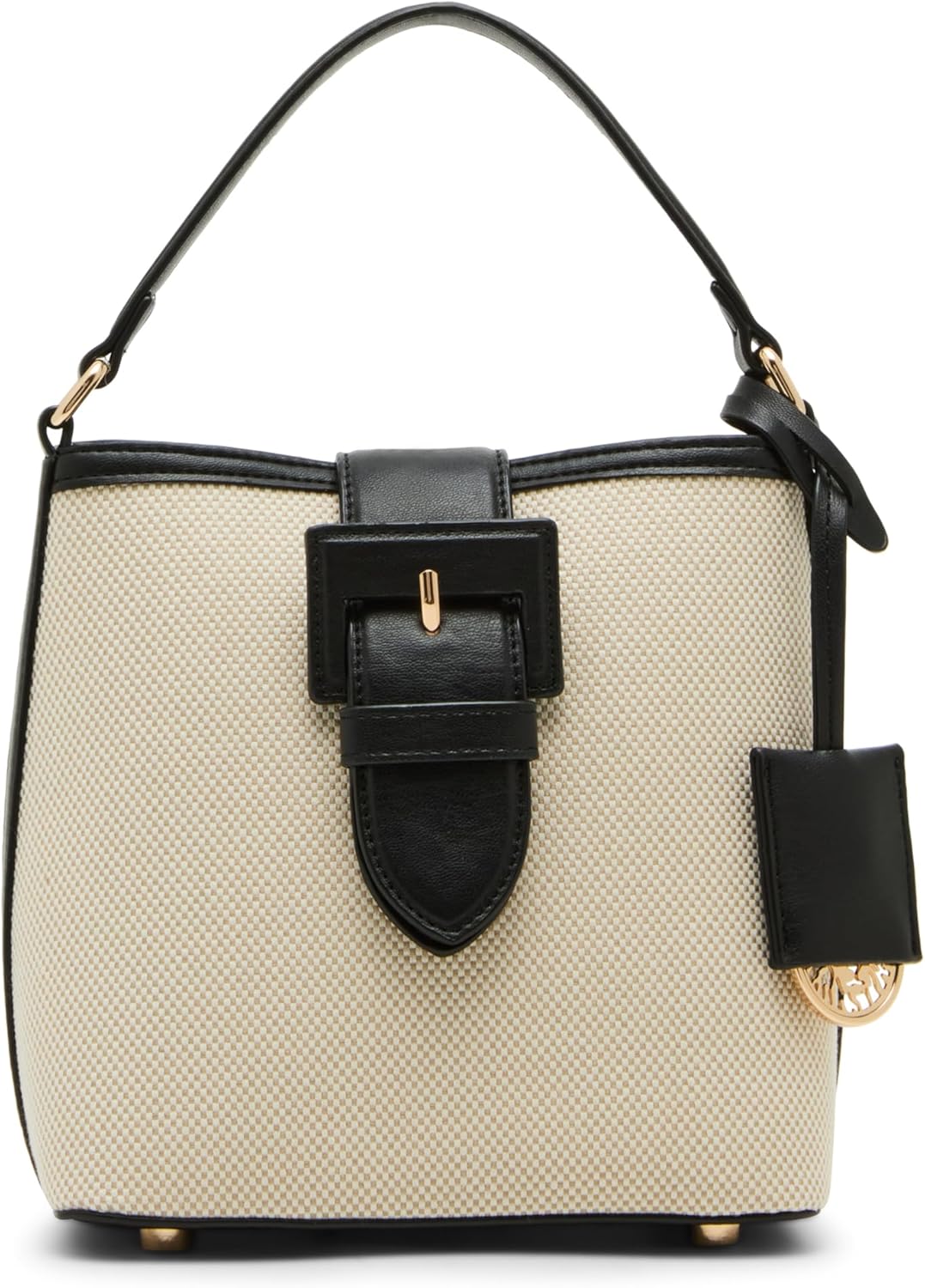 Anne Klein Small Covered Buckle Canvas Bucket with Convertible Strap, Black