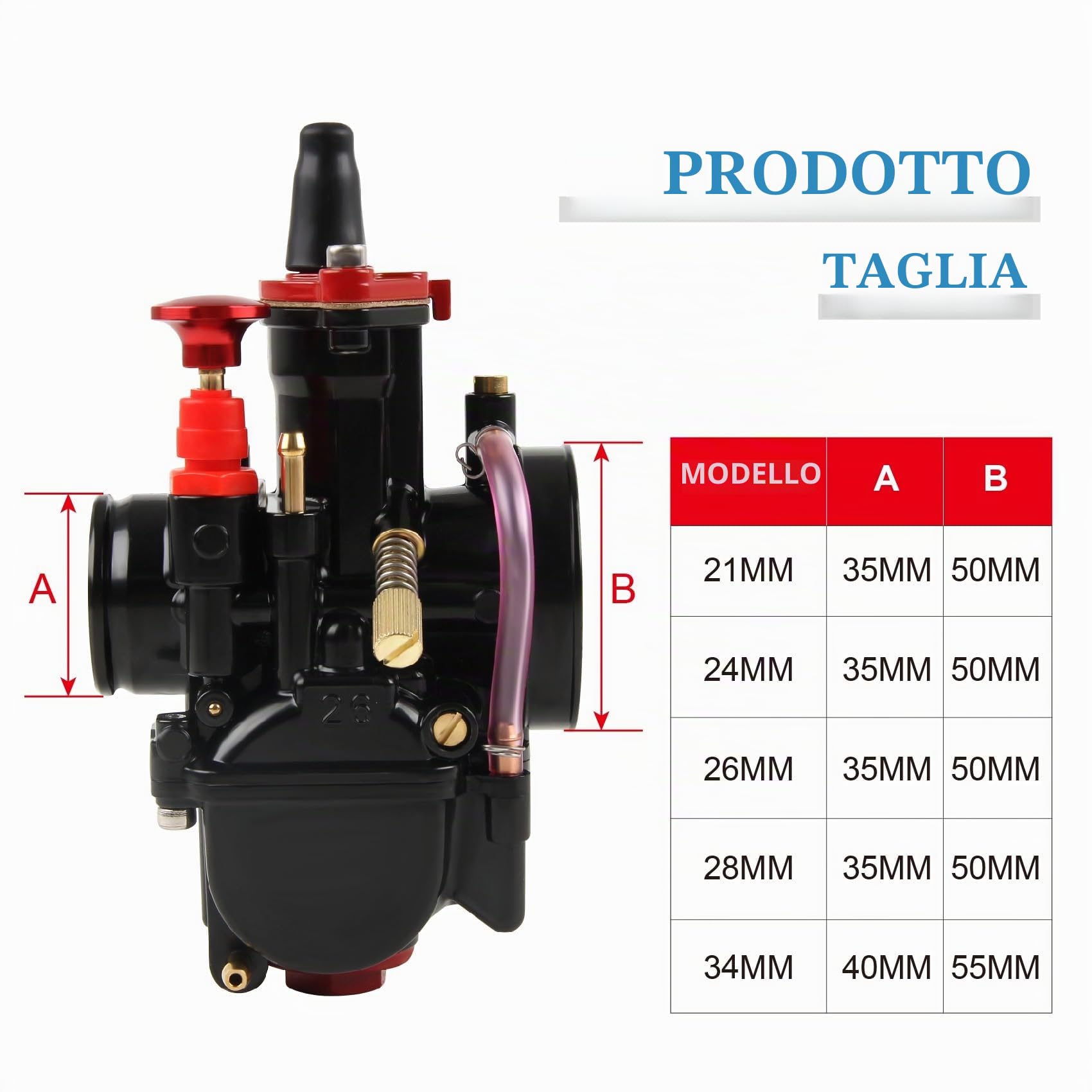 DOCAS PWK 21mm Carburatore per universale 50 cc a 100 cc Dirt Bike Motocross Motorcycle Scooter ATV Quad - Nero