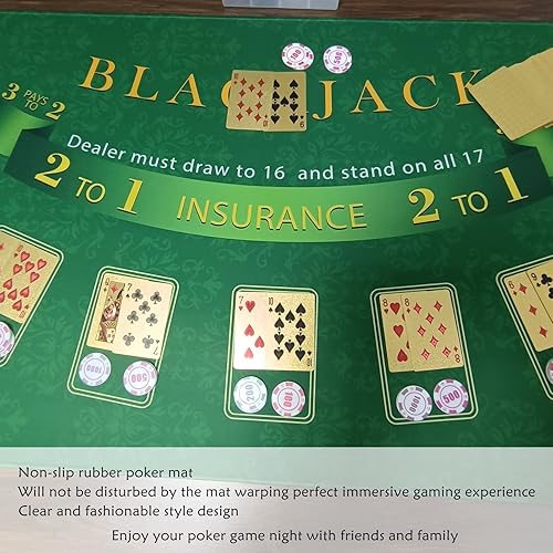 Miniatura 4 de Tapete de mesa de póquer, 47 x 23.6 pulgadas, tapete de goma antideslizante para mesa de blackjack, adecuado para noches de póquer, fiestas,
