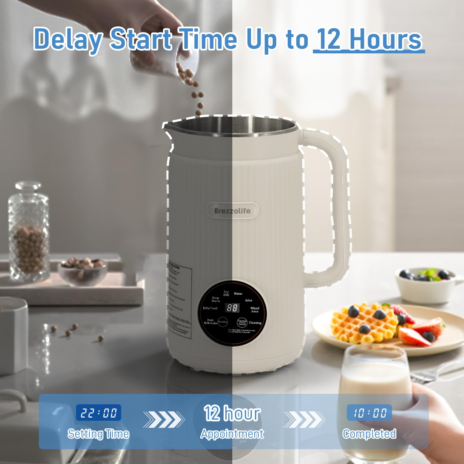 Máquina automática de leche de soja de acero inoxidable de gran capacidad, 40 onzas, máquina automática de leche de soja para casera, avena, leche a base de plantas y bebidas no lácteas, máquina de