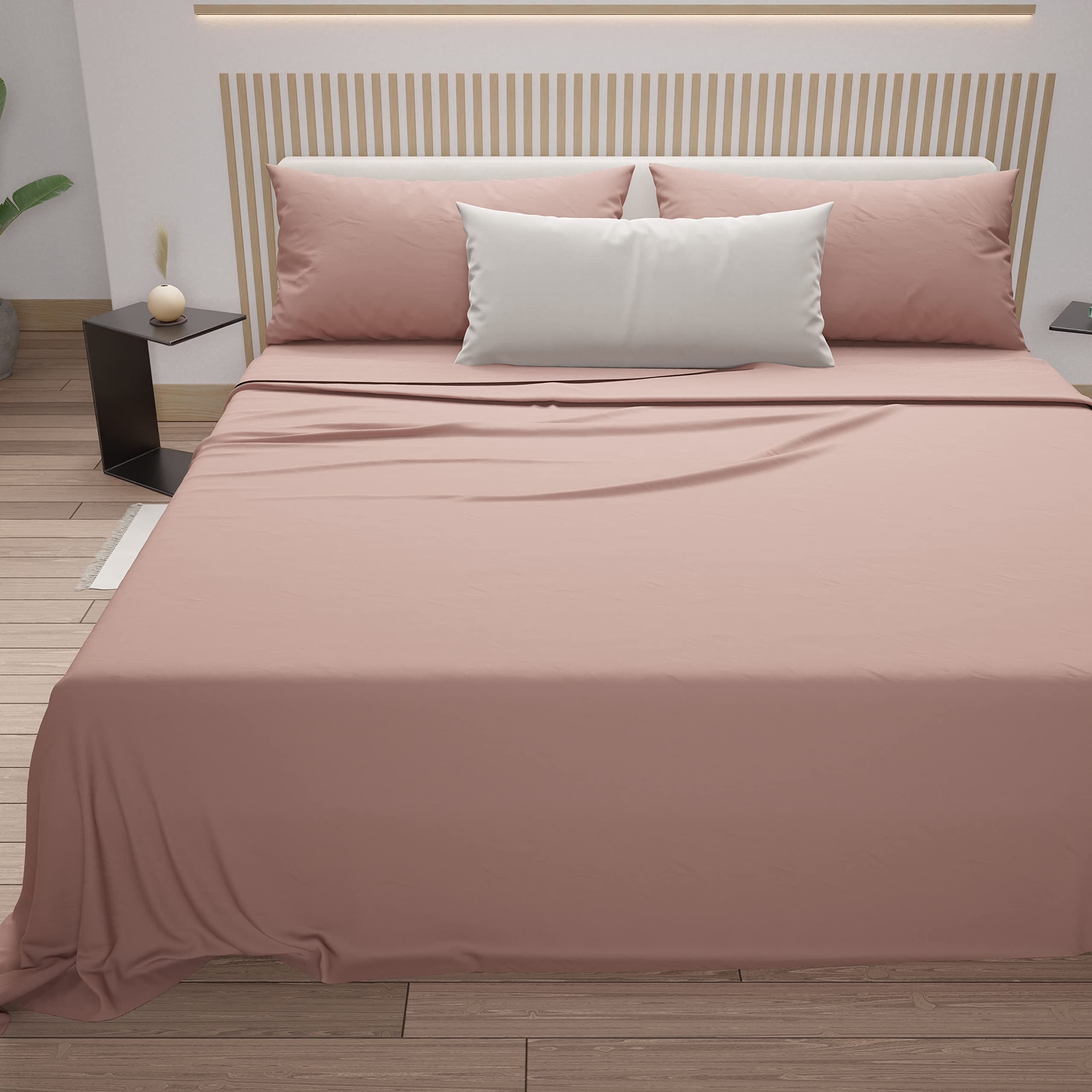 PETTI Artigiani Italiani - Cotton Sheets, French Double Bed Sheets, French Double Bed Set, Powder, 100% Made in Italy