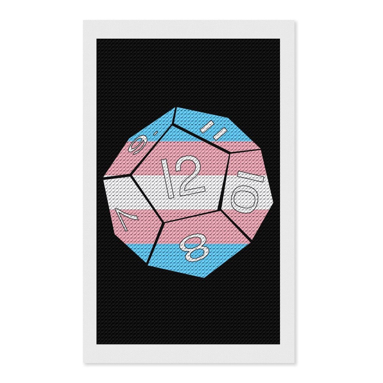 Nclqvjxzkhw Style Transgender Flag Dice Dragons Dungeons Diamond Art Painting For Adult Round Diamonds Pictures Arts Crafts Home Wall Decor 12"X20"
