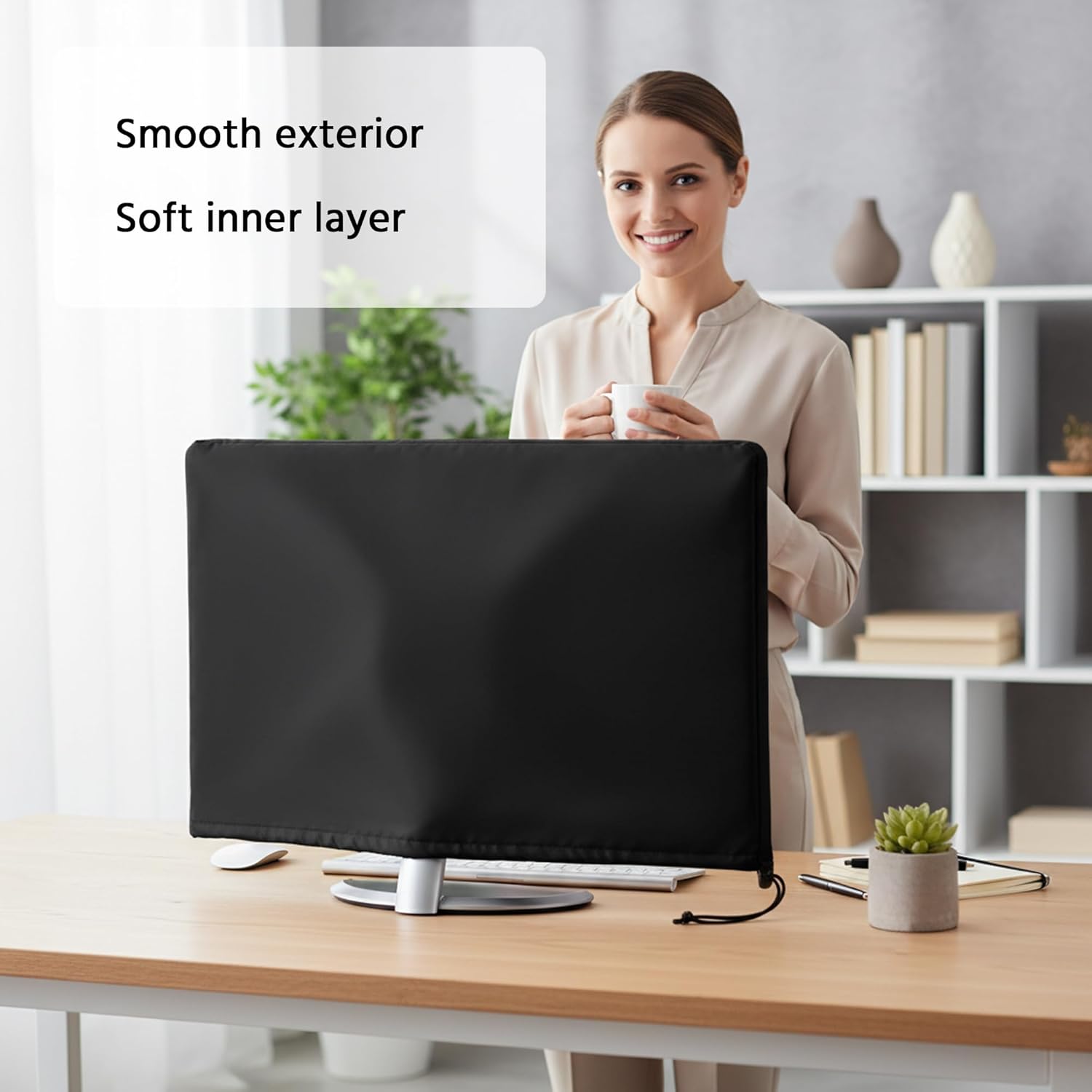 Monitor Dust Cover Heavy Duty Anti-tear Full Body Protective Case Universal for 38-40" Computer LED LCD Screen Wih Adjustable Bottom Tight Rope Black -39Wx18Hx3.5D in