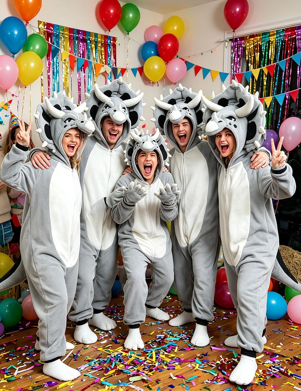 ABPTBAZ Dinosaur Costume Adult, Dinosaur Onesie Adult Triceratops Animal Cosplay Pajamas for Women men