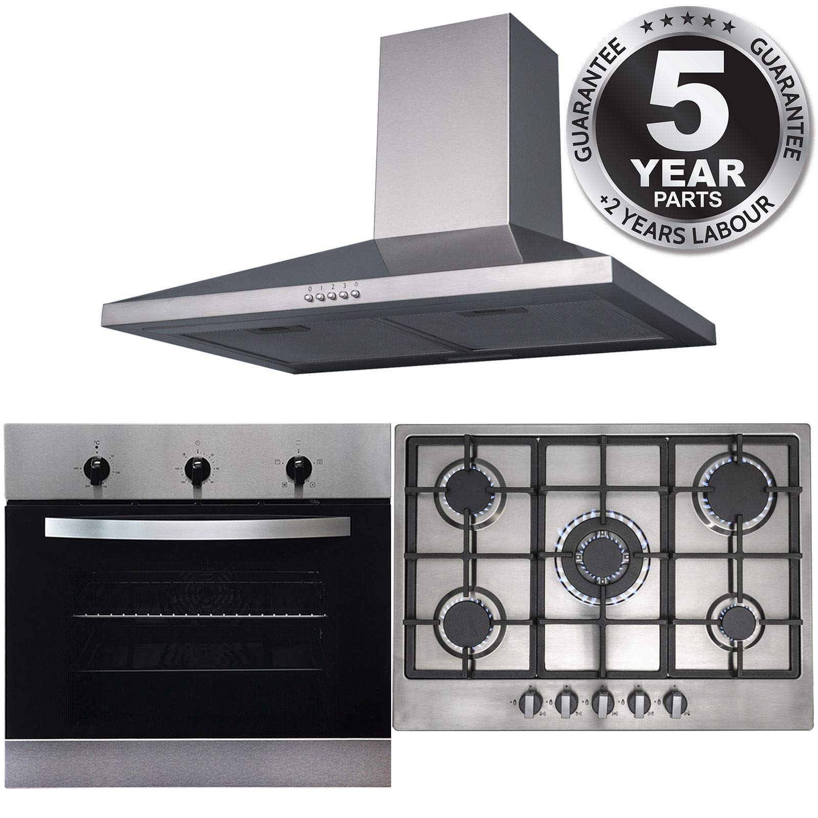 SIA 60cm Stainless Steel Fan Oven, 70cm 5 Burner Gas Hob And Chimney Cooker Hood — view 9