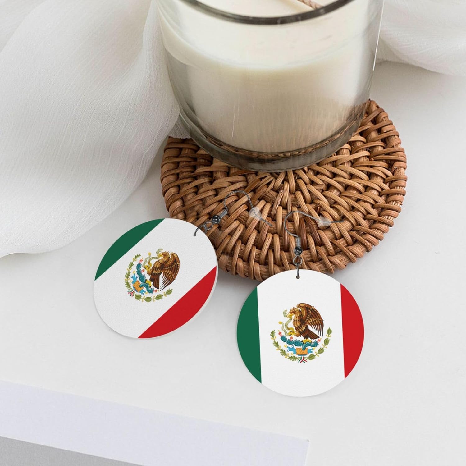 Mexico Flag Faux Leather Earrings For Women Lightweight Round Dangle Earrings Gift - Image 4