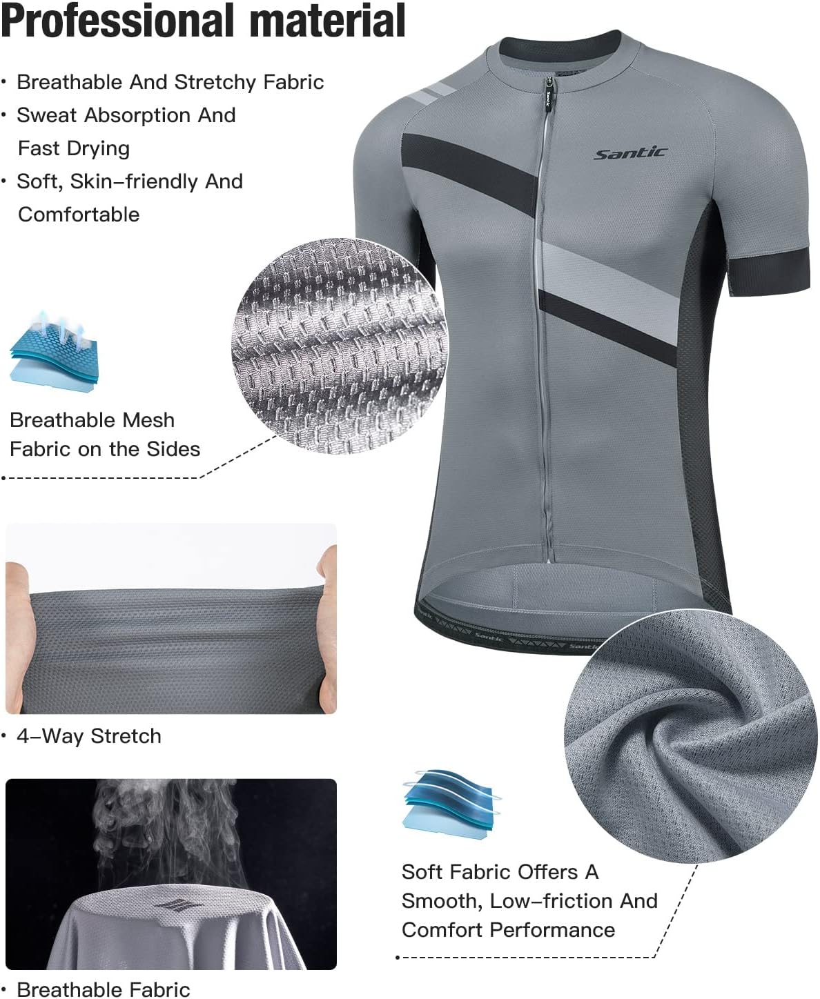 Santic Men's Cycling Jersey Shorts Sleeve Tops Pro Road Bike Bicycle Shirt Full Zip UPF 50+ MTB Jersey with Pockets - Image 3