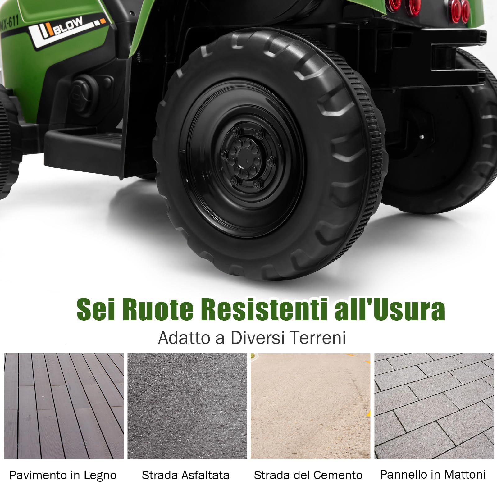 GYMAX Trattore Elettrico per Bambini con Telecomando, Giocattolo Cavalcabile con Funzione di Luce, Musica e Bluetooth, 6 Ruote Antiscivolo, 136 x 51 x 52 cm (Verde Scuro)