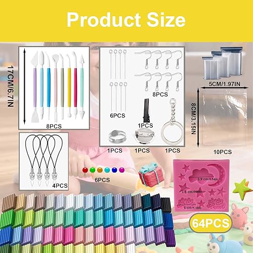 Miniatura 6 de Juego de arcilla polimérica de secado al aire, 64 colores con 11 herramientas de escultura, 100 bolsas de almacenamiento, molde de silicona,