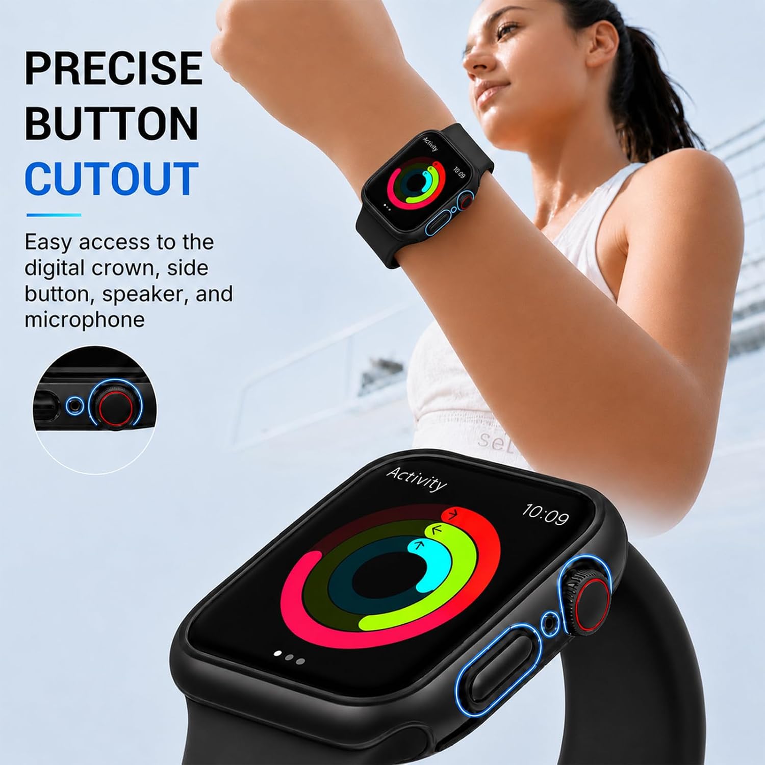 2 Pack Case for Apple Watch 44mm Series 6 5 4 SE3 SE2 SE with Tempered Glass Screen Protector, Hard PC Protective Cover, Anti-Scratch Slim Design, Black