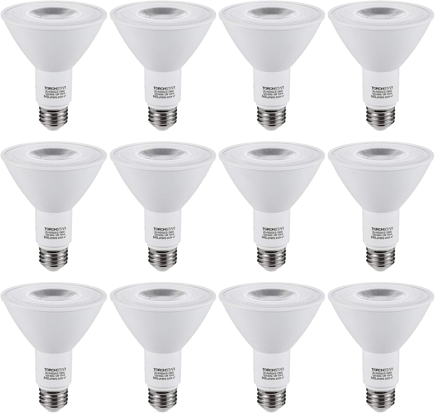 Black Friday 🔥 TORCHSTAR CRI90+ 12 Pack PAR30 LED Bulb Long Neck, Dimmable Spotlight Bulbs, 12W=75W, 3000K Warm White, UL & Energy Star Listed, 840LM, for Recessed Trim Lighting, Track Light