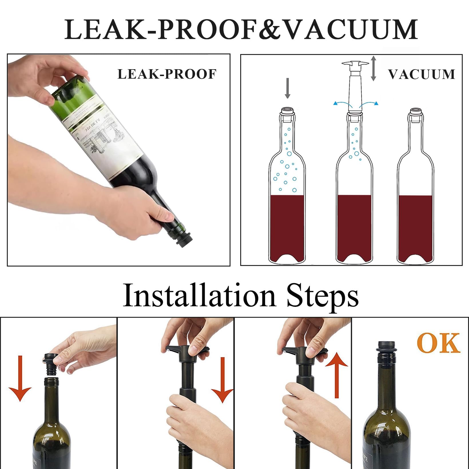 8 tapones de vacío para vino, mantiene el vino fresco hasta 7 días, 8 tapones de vacío, bomba de vino y tapón de vacío de vino, reutilizables para guardar vino, tapones de vino para botellas de vino 4