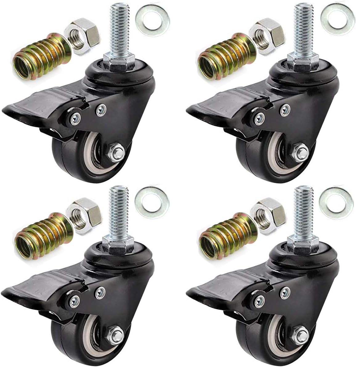 Dstfuy 2" Stem Casters,Swivel Caster Wheels with Safety Dual Locking and Polyurethane Foam No Noise Wheels with Brake,Castors Markless Wheels Loading 150 Lbs(Pack of 4)