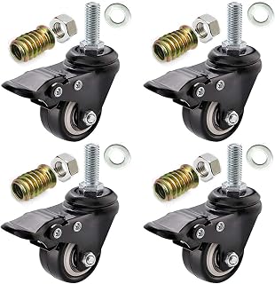 dstfuy 2" Stem Casters,Swivel Caster Wheels with Safety Dual Locking and Polyurethane Foam No Noise Wheels with Brake,Castors Markless Wheels Loading 150 Lbs(4 Pack)