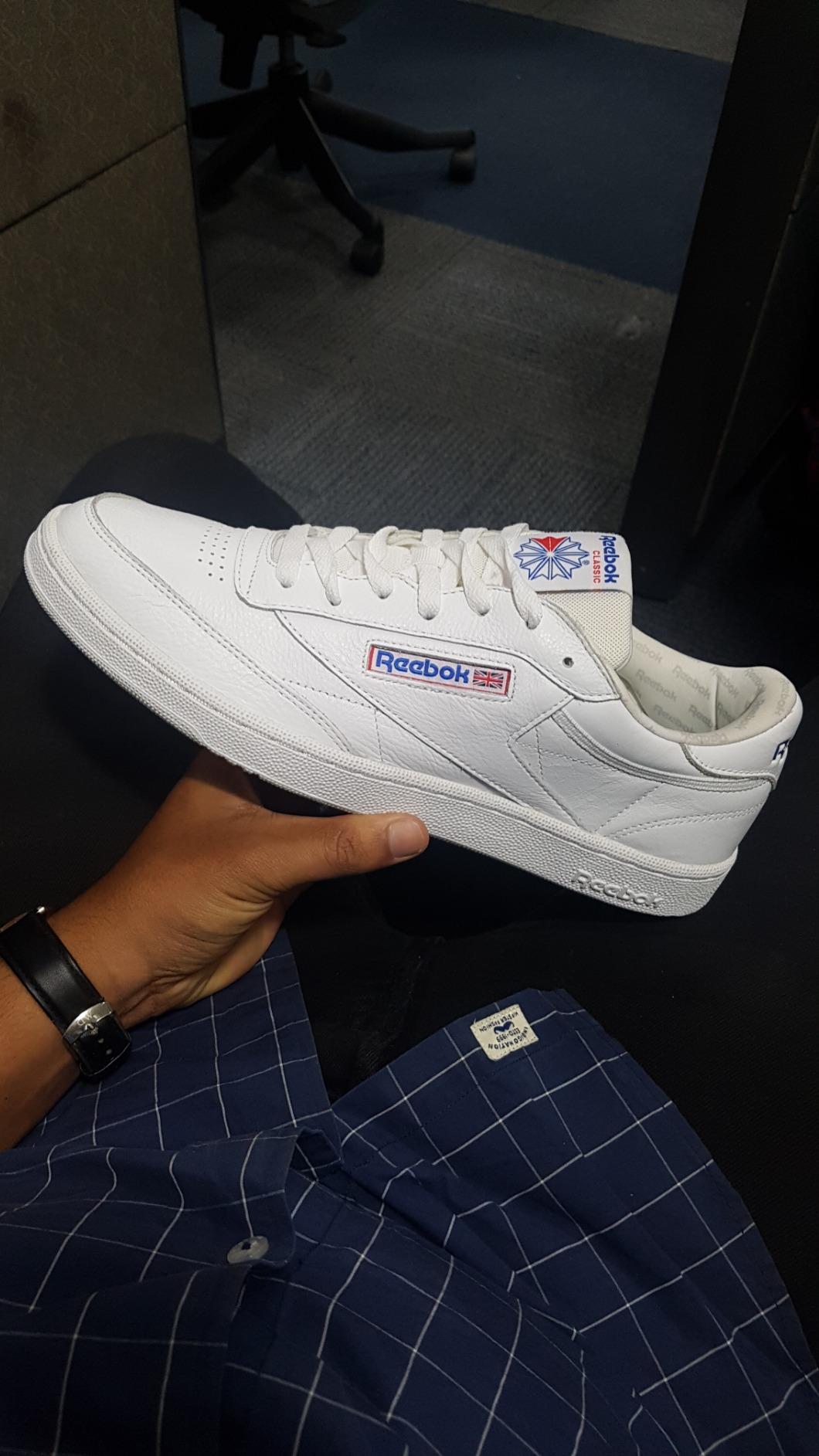 Buy Reebok Men's Club C 85 So White, LGH Solid Grey and Blue Leather