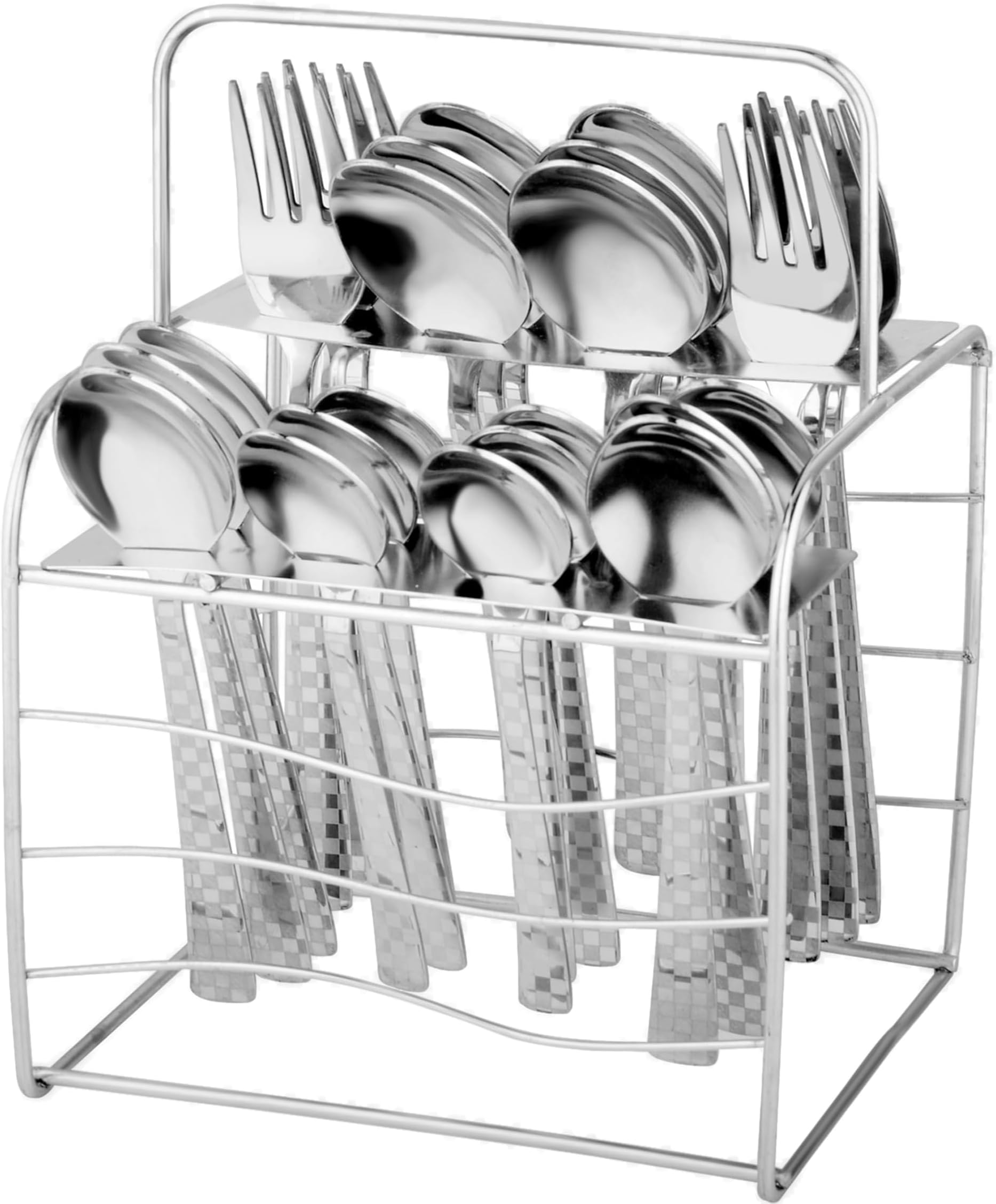 25 Pieces Decora Premium Stainless Steel Cutlery Set For Home & Kitchen (Contains: 6 Table Spoons, 6 Forks, 6 Master Spoons, 6 Soup Spoons, 1 SS Stand) Spoon Set, Dining Tableware Fancy- Silver