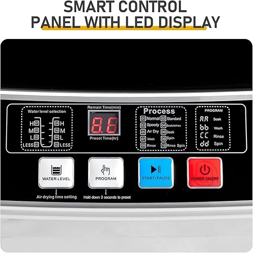 Miniatura 4 de Lavadora portátil de 1.5 pies cúbicos, lavadora de carga superior completamente automática de 17.8 libras con tambor de acero inoxidable, 8