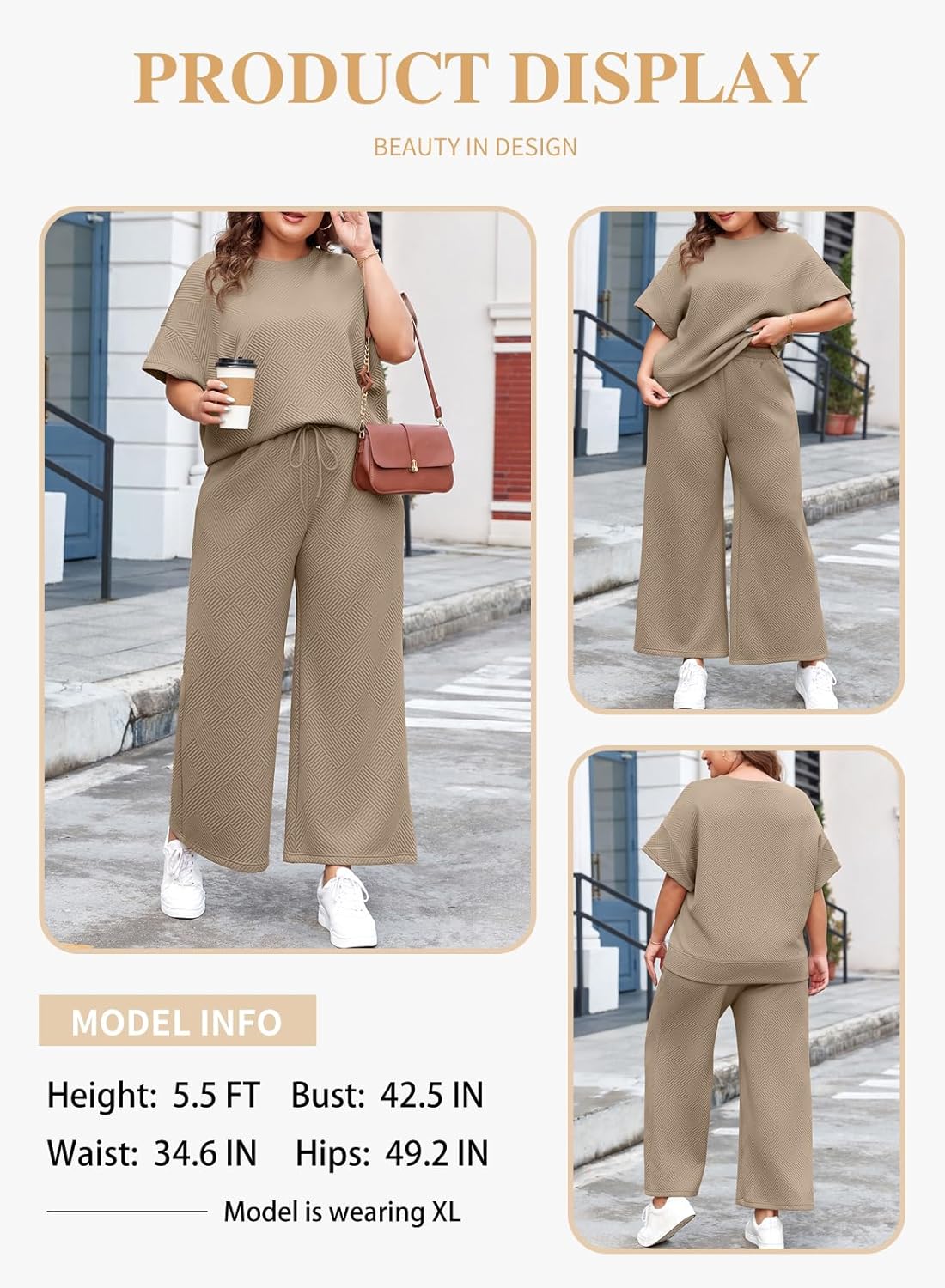 Eytino Womens Plus Size Sweatsuits Casual Short Sleeve Tops High Waist Wide Leg Pants 2 Piece Tracksuit Lounge Sets(1X-5X) - Image 3