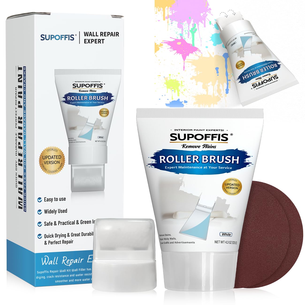 Supoffis White Wall Paint Roller Paint Ldeal for Restoring Wall and Furniture, Fast-Drying, Odorless, Super-Hiding White Paint for Wall, Ideal for Covering up Graffiti and Stains on Walls (white)