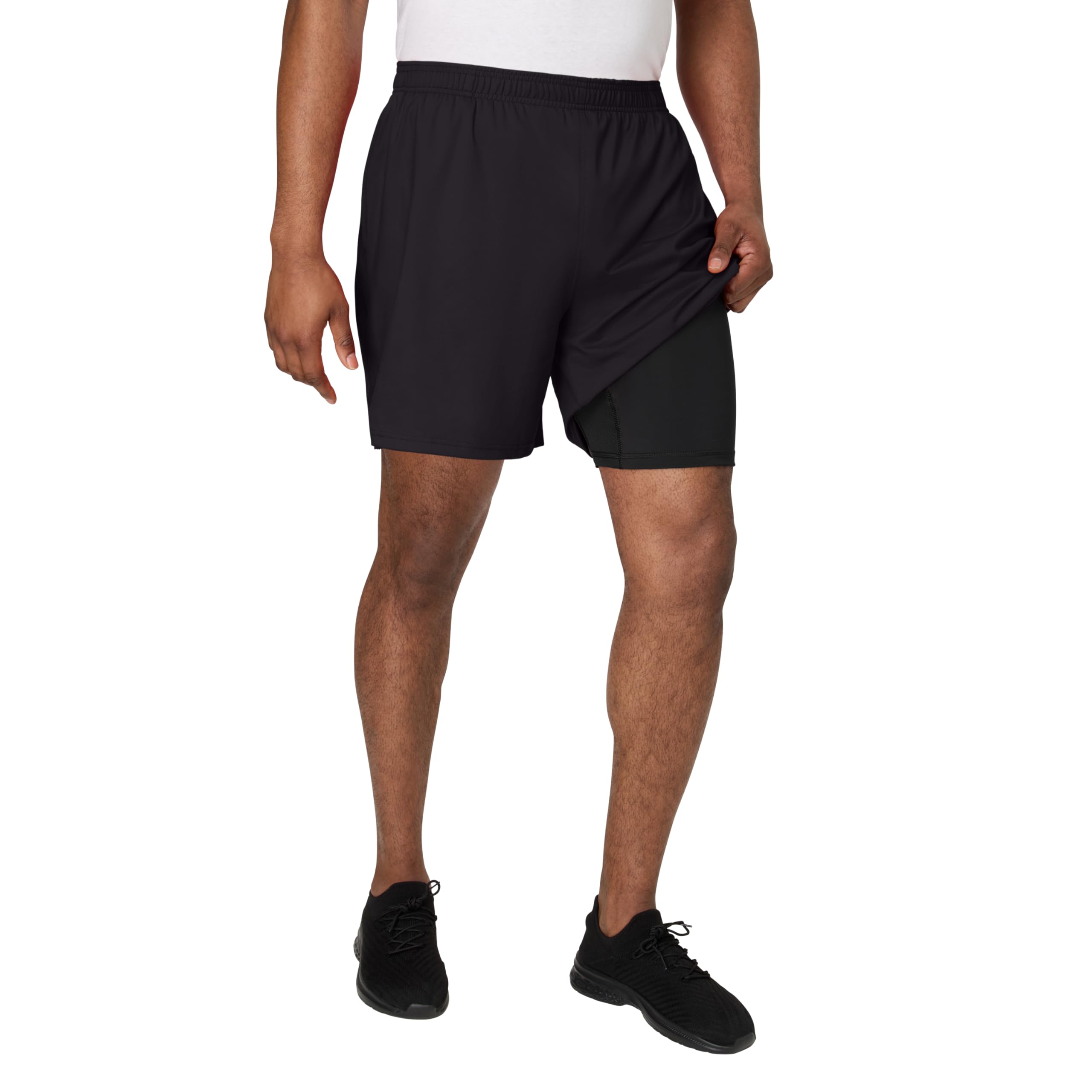 Hanes Mens Moves Workout Shorts with Boxer Brief Liner Total Support Pouch Moisture-Wicking Shorts 7 Inseam