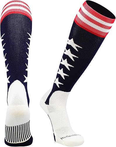 MadSportsStuff Calcetines de estribo de béisbol con estrellas y rayas de la bandera estadounidense para niños, hombres, jóvenes y adultos,