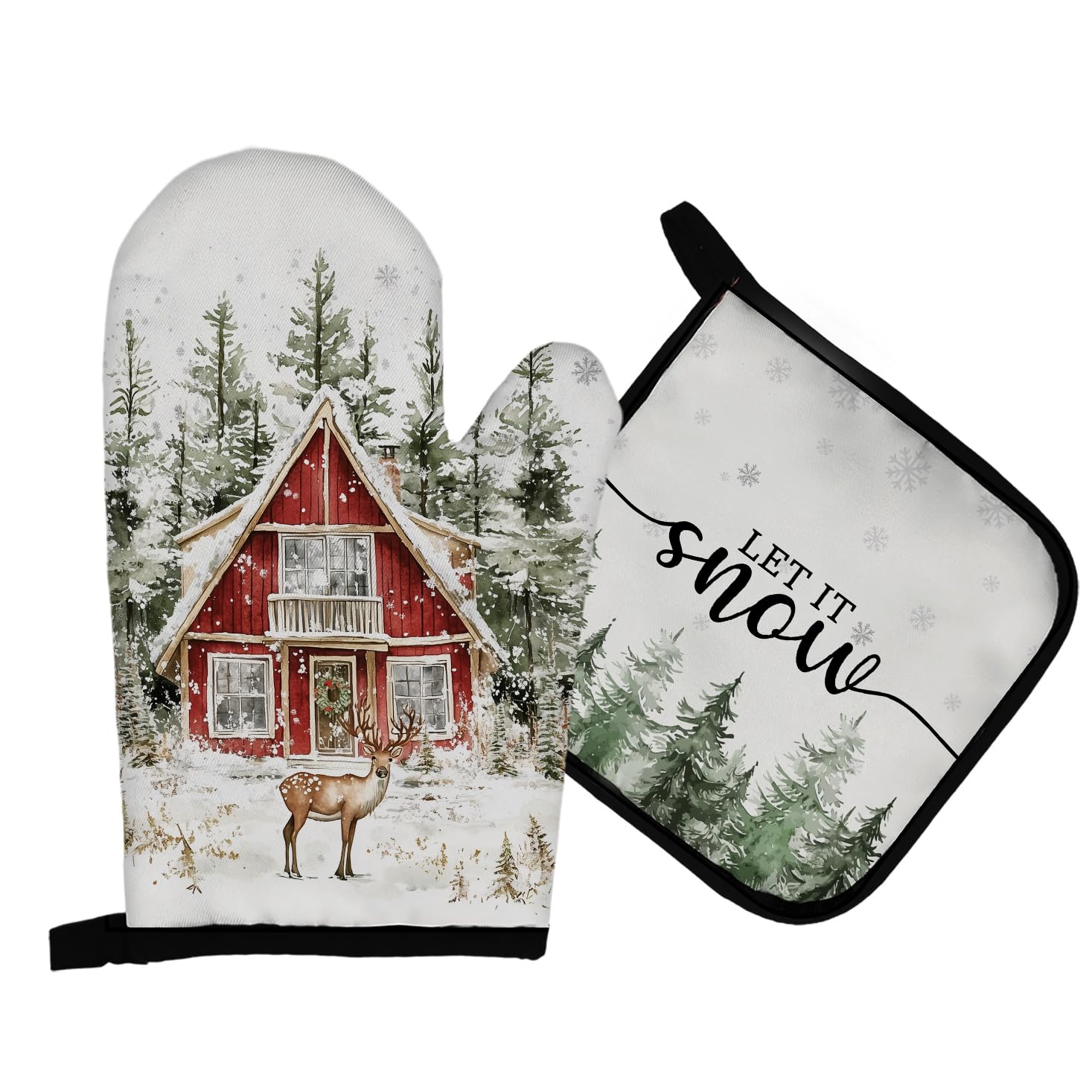 Manique Et Gant De Cuisine 'Let It Snow' - Thème Noël - Rouge & Camion - NEUF