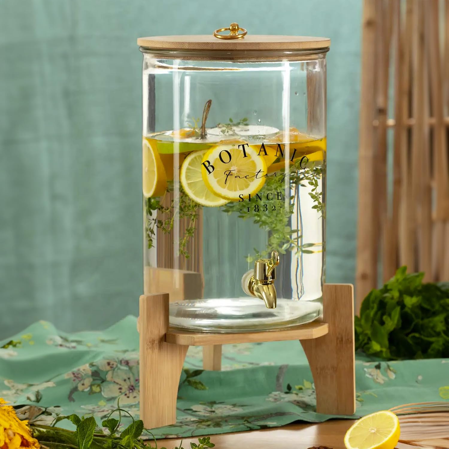 Dispensador multifunción de 8 l con soporte de bambú – Ideal para fiestas, refrescos y uso doméstico – Versátil para bebidas y detergentes