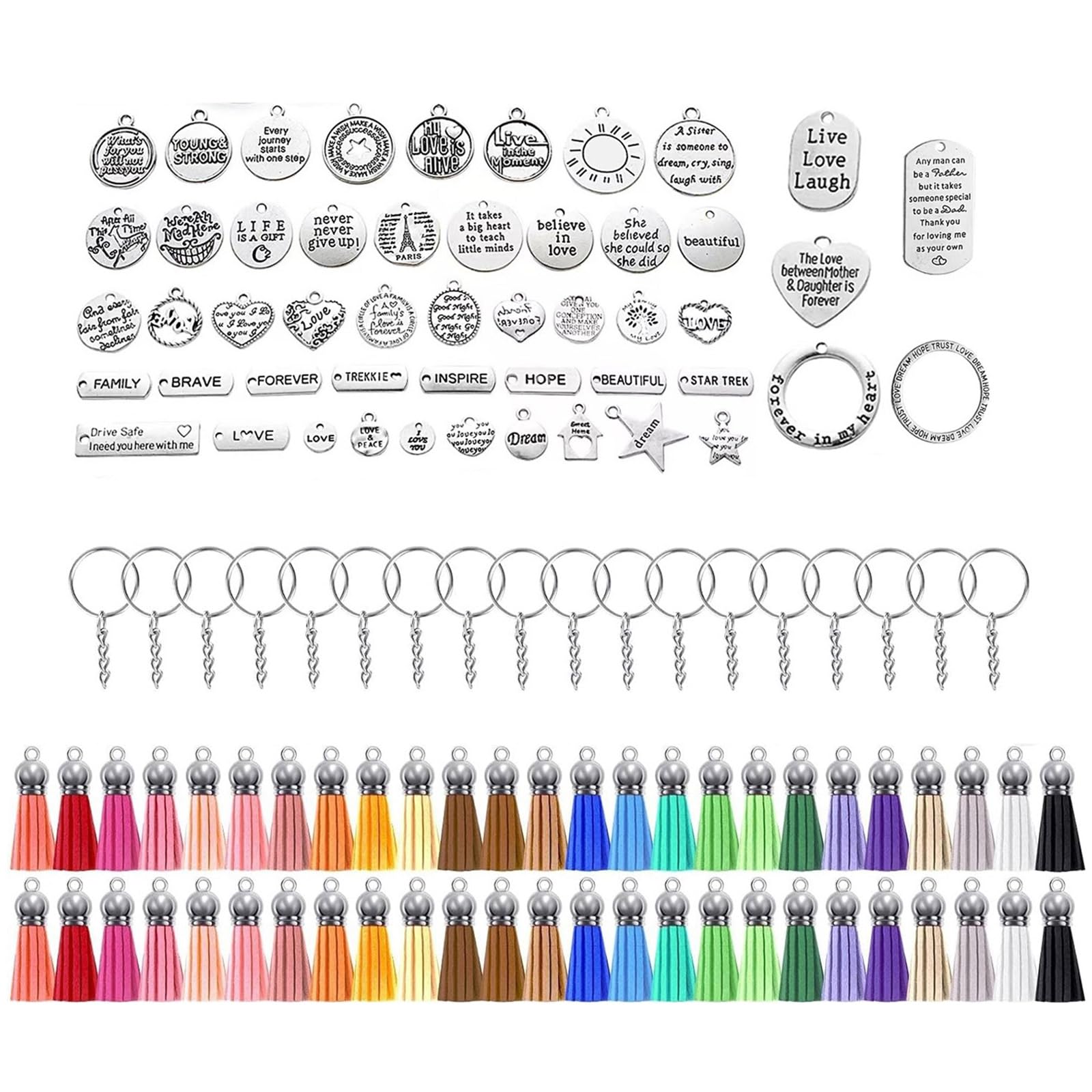 XuQiZZpp Inspirational Keychain Crafting Kits Encouraging Word Charm Chain Accessories Motivational Keyring Accessories Kits