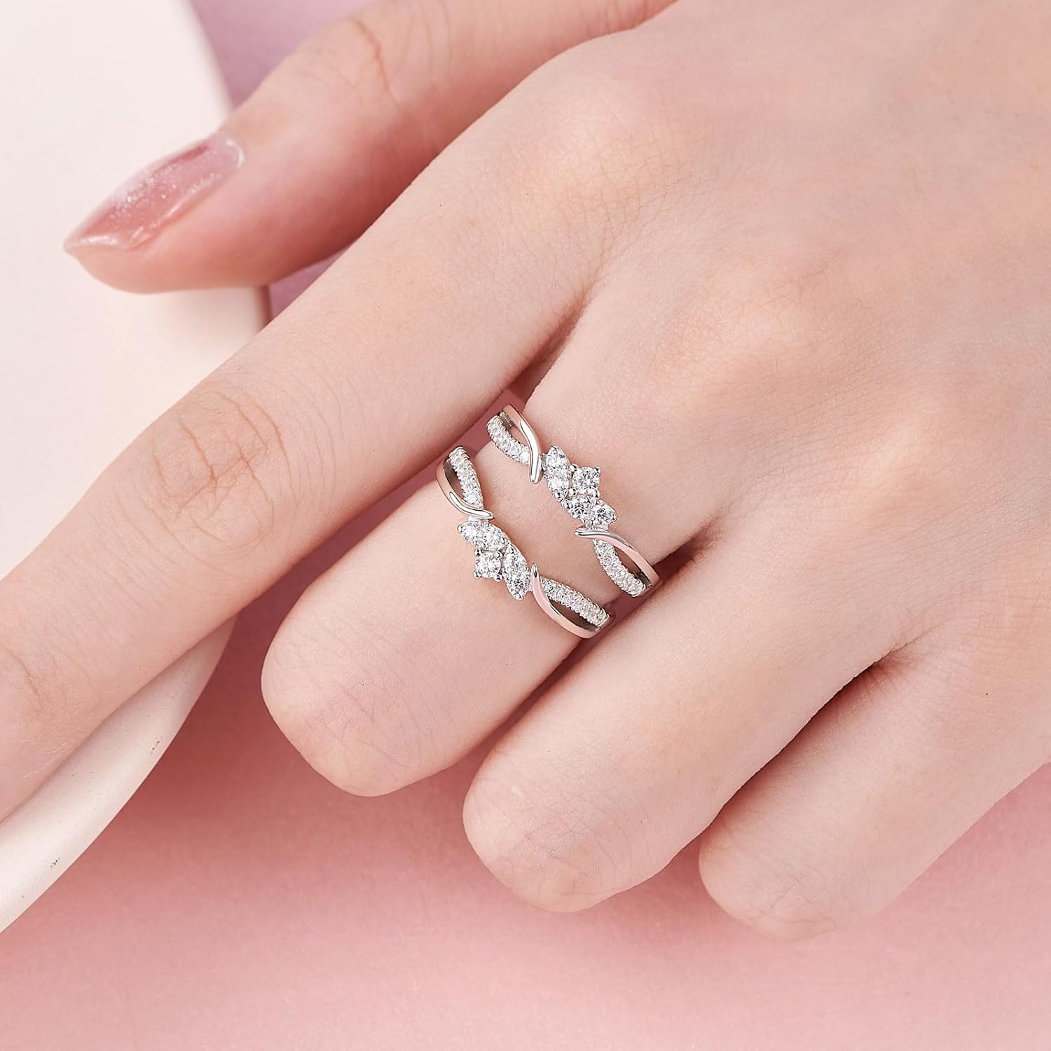 SHELOVES Guard Ring Enhancers for Engagement Rings Curved Wedding Bands AAAAA Cz 925 Sterling Silver 5-12 - Image 3