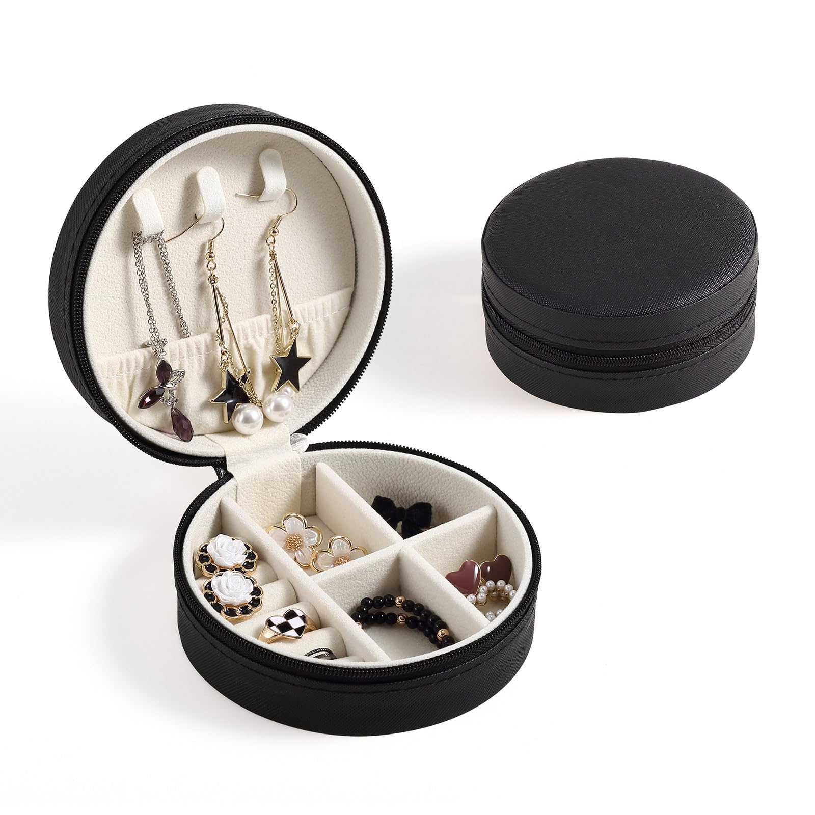 CASEGRACECASEGRACE Travel Jewelry Case, Small Jewelry box for Women Girls, Portable Mini Jewelry Organizer Display Case with Zipper for Rings Earrings Necklace Bracelets Storage, Black