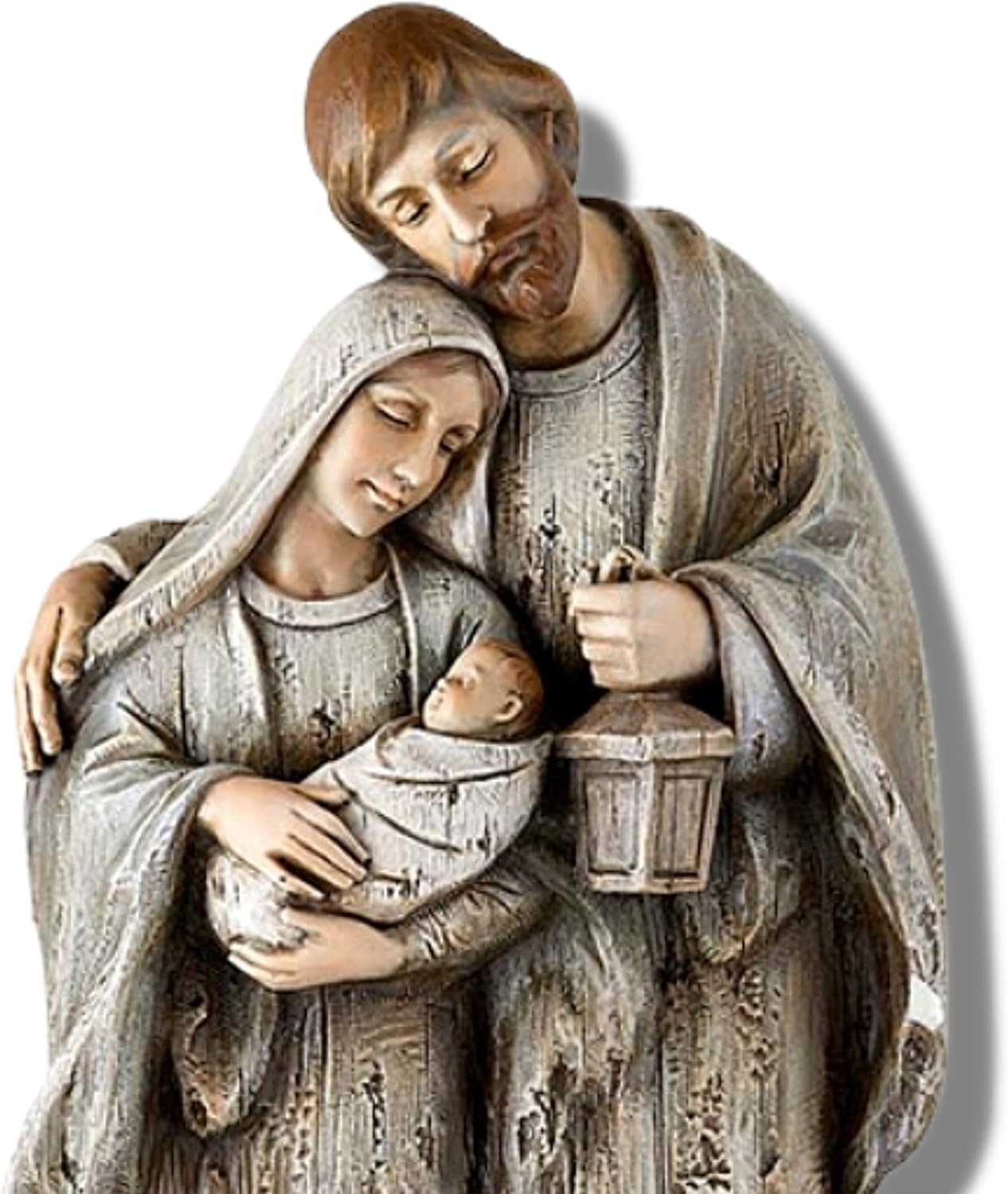 Avalon Gallery Christmas Figurines - Rustic Carved Wood Look Joseph Mary and Jesus Tabletop Nativity Figurine, 17-Inch, Tender Holy Family Color