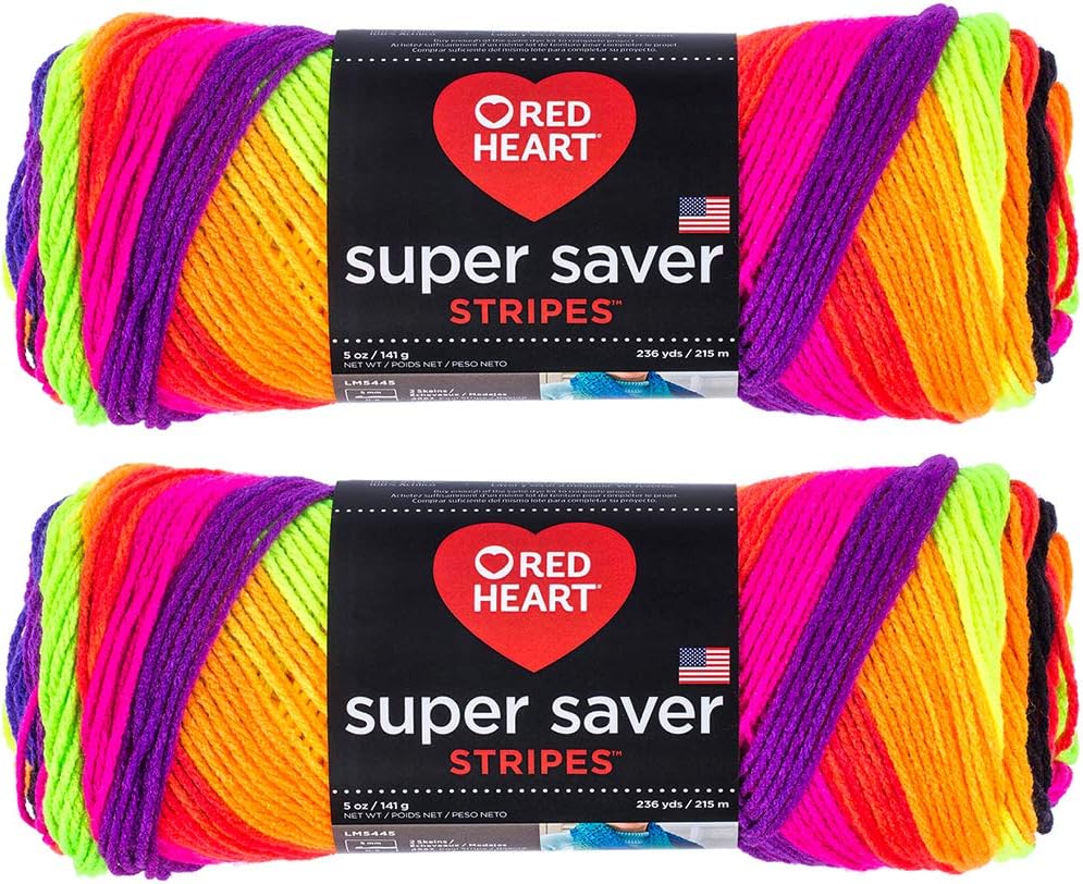 Bulk Buy: Red Heart Super Saver (2-Pack) (Bright Stripe, 5 oz Each Skein)