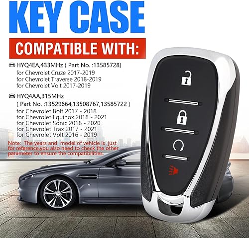 Miniatura 3 de Keyles - Funda de repuesto para llave de automóvil con llave de emergencia sin cortar, 4 botones para Chevrolet Cruze Traverse Volt Bolt Equinox