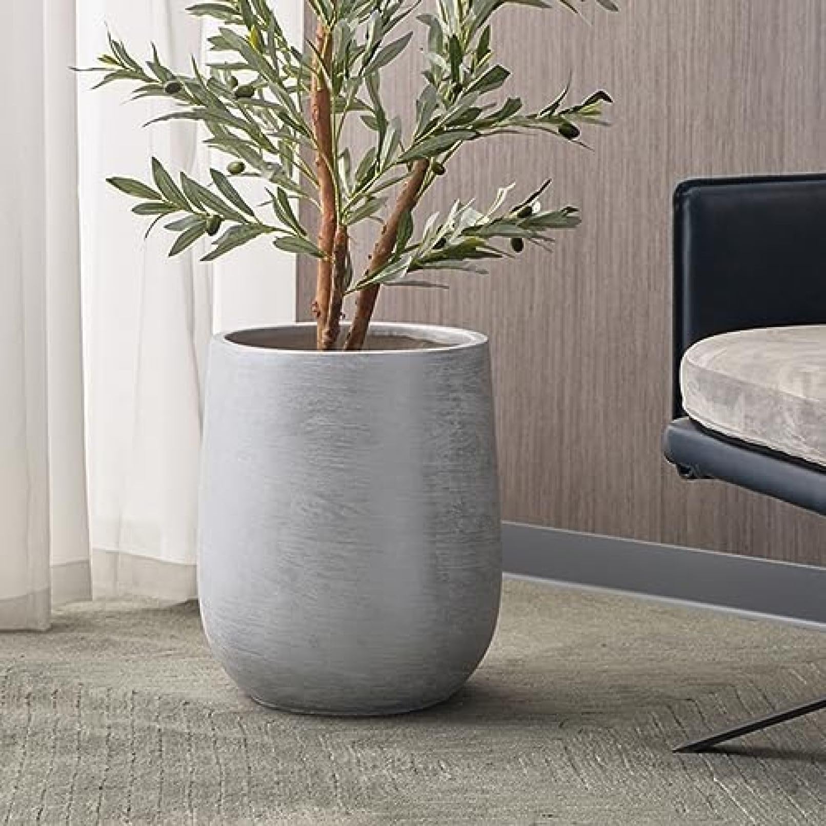 セメント製 北欧 大型 プランター 植木鉢 シンプル 花器 縦縞 底