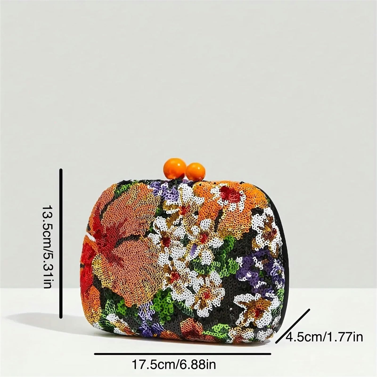 Clutch-Tasche Vintage -Pailletten Abendkleid Blumenmuster Kupplung Mini -Tasche - Perfekt Für Party, Hochzeit, Club, Abendessen-orange