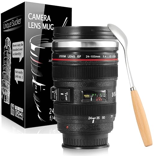 Camera Lens Coffee Mug with Stainless Steel Lid, Leak-proof Wide Mouth for Coffee, Milk, Tea - Ideal Gift, Canon EF 24-105 mm f / 4L IS USM
