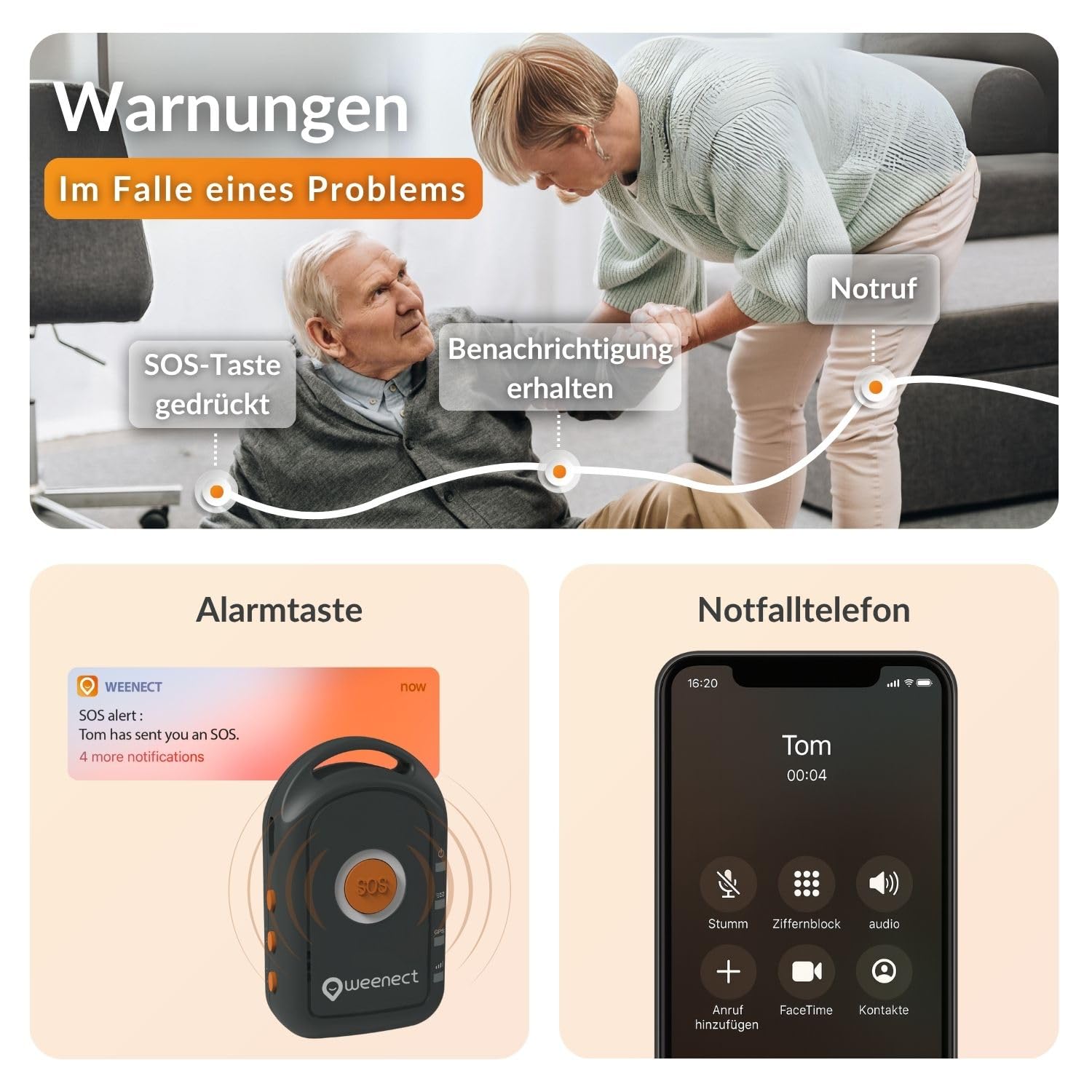 Weenect Silver – GPS-Notruf für Senioren | Unbegrenzte Reichweite | 7 Tage Akkulaufzeit | SOS-Taste | Notruftelefon | 2G | ABO erforderlich
