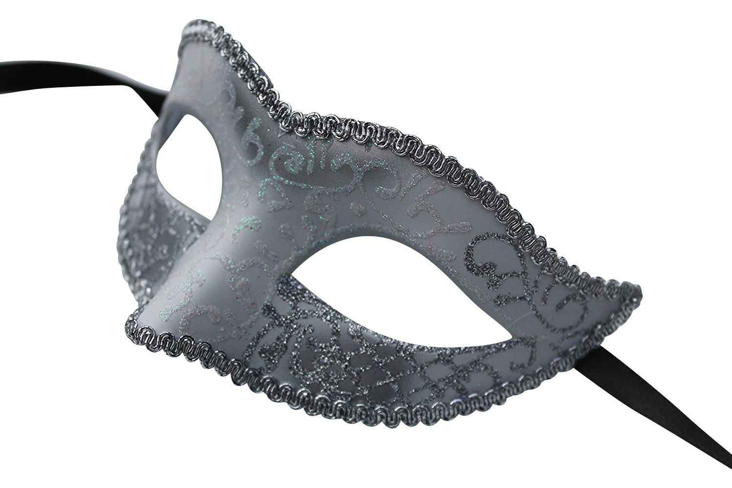 MASK & CO Ladies Quality Sparkling White & Silver Venetian Masquerade Party Ball Eye Mask