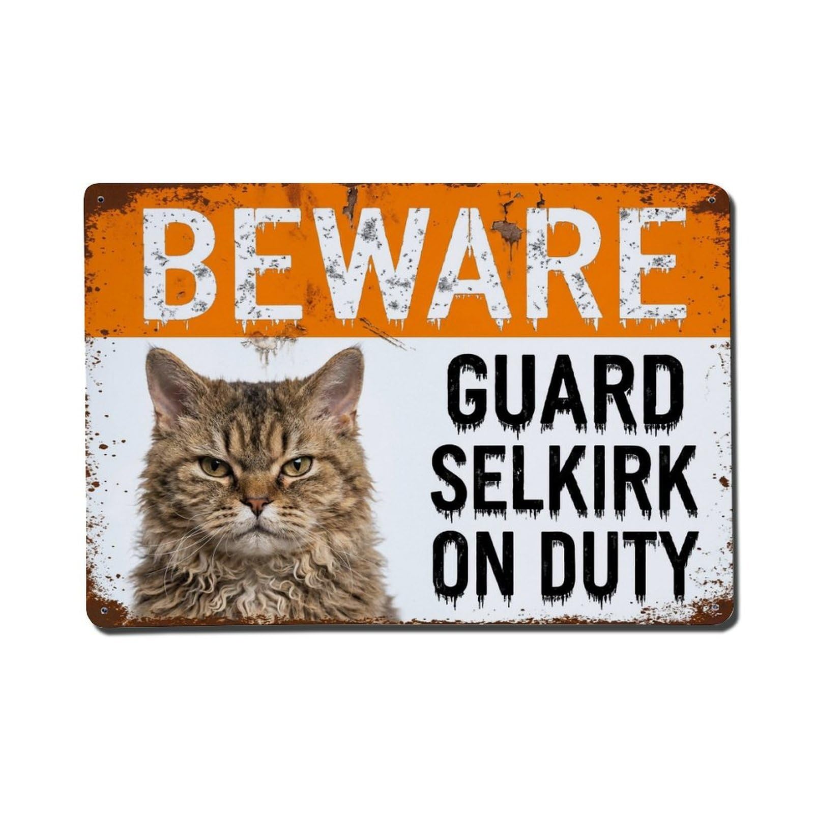 Vintage Funny Selkirk Guard Beware of Cat Veranda Metal Tin Sign