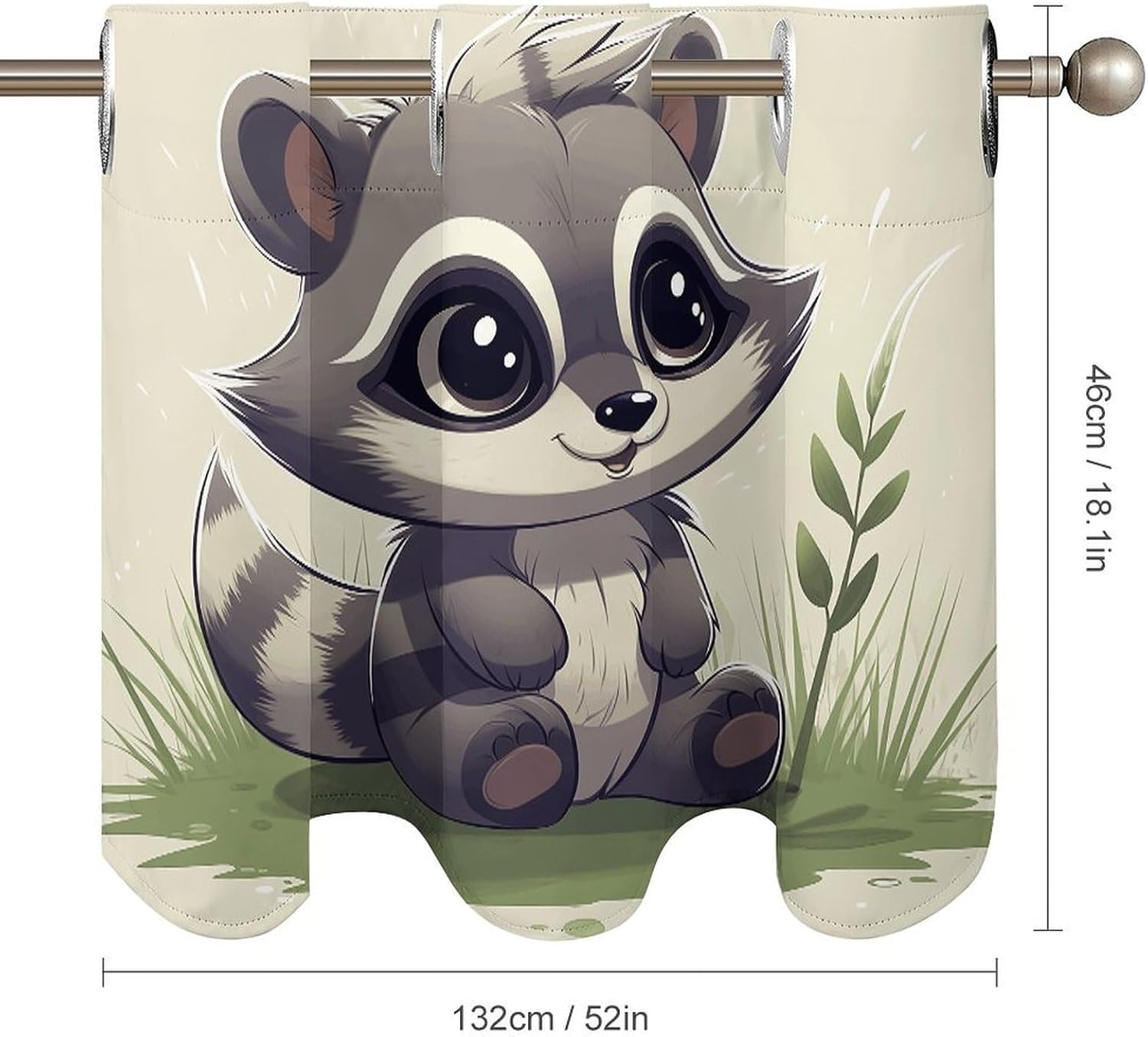 Raccoon on The Grass 2 Pack Valance Curtains Window Treatments. Adjustable Curtain with Rod Pocket.Cafe Curtains is Half Curtains for Privacy Decorative 52x18.1 Inch.