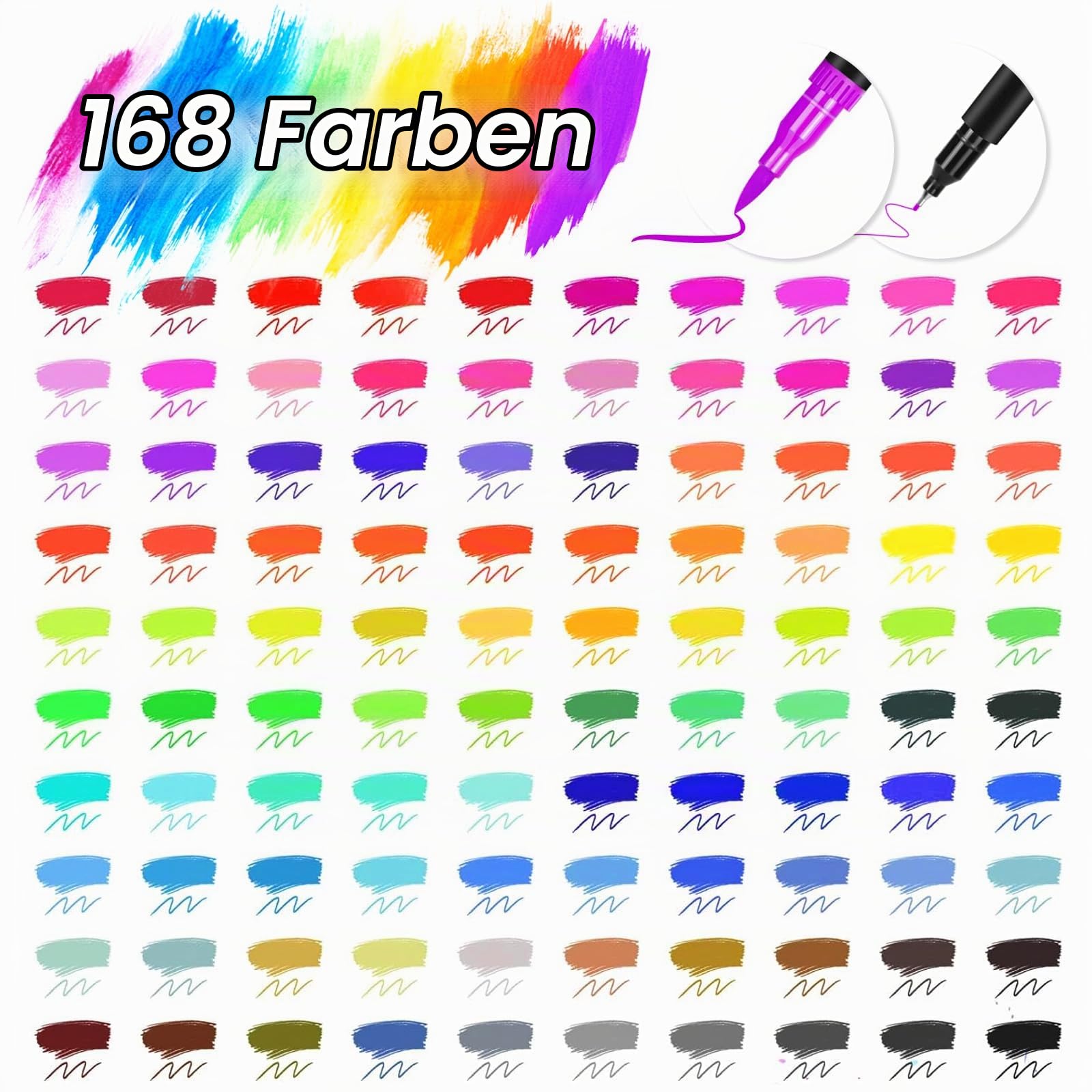 TrendGate Dual Brush Pen Set, 168 Farben Fineliner und Pinselstifte Set | Doppel Filzstifte Dicke und Dünne, mit Malbücher, schnelltrocknend, Ersatz-spitze, für Handlettering, Bullet Journal, Mandala