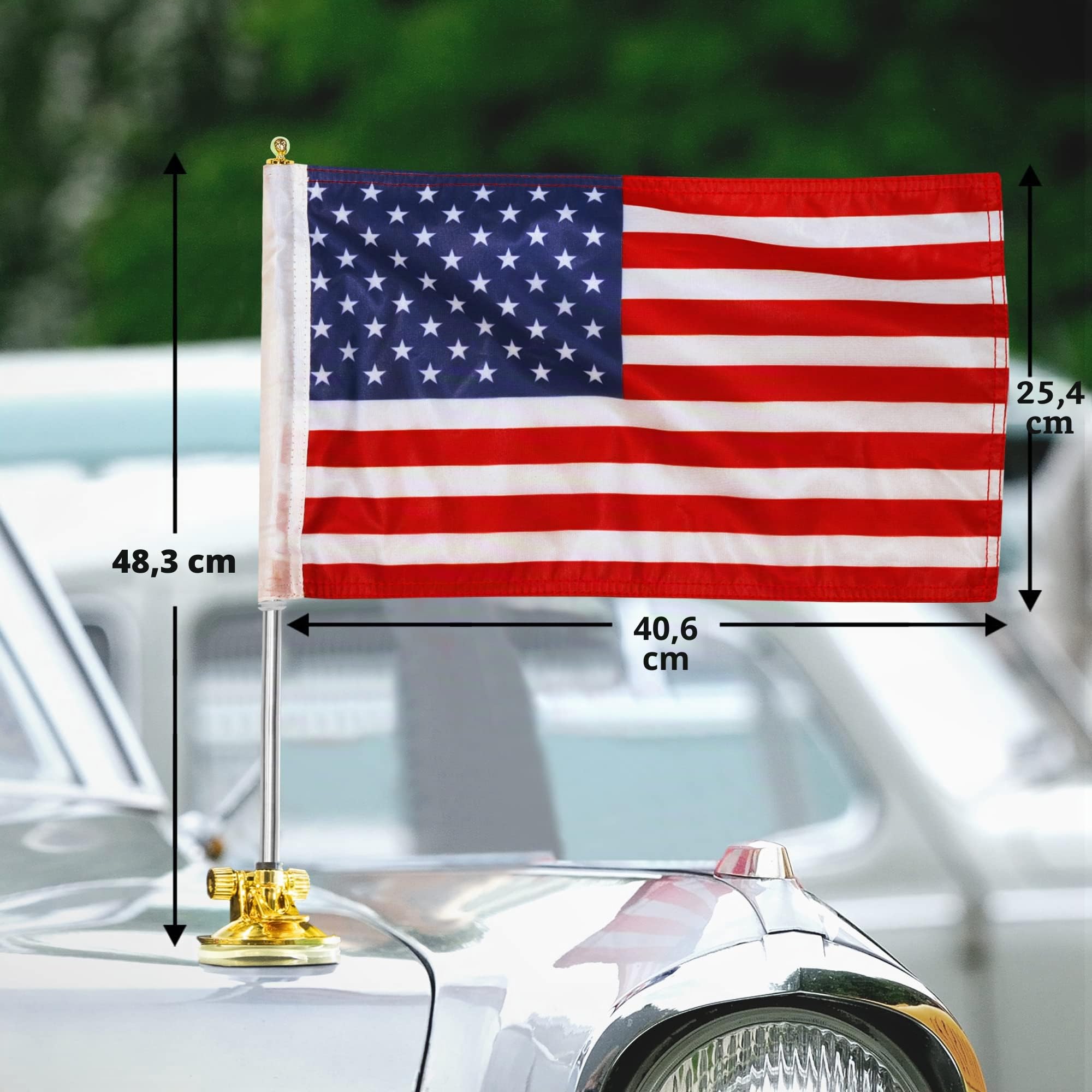 Anley USA Drapeau de voiture et mât de drapeau avec support à ventouse – Mât de drapeau extérieur de style ventouse pour voiture, camion, bateau et véhicule avec drapeau américain (lot de 2)
