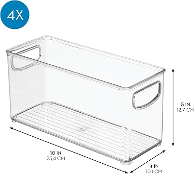 iDesign Slim Clear Plastic Stackable Storage Bin, Tall Narrow, 4-Pack | Kitchen or Pantry Organizer